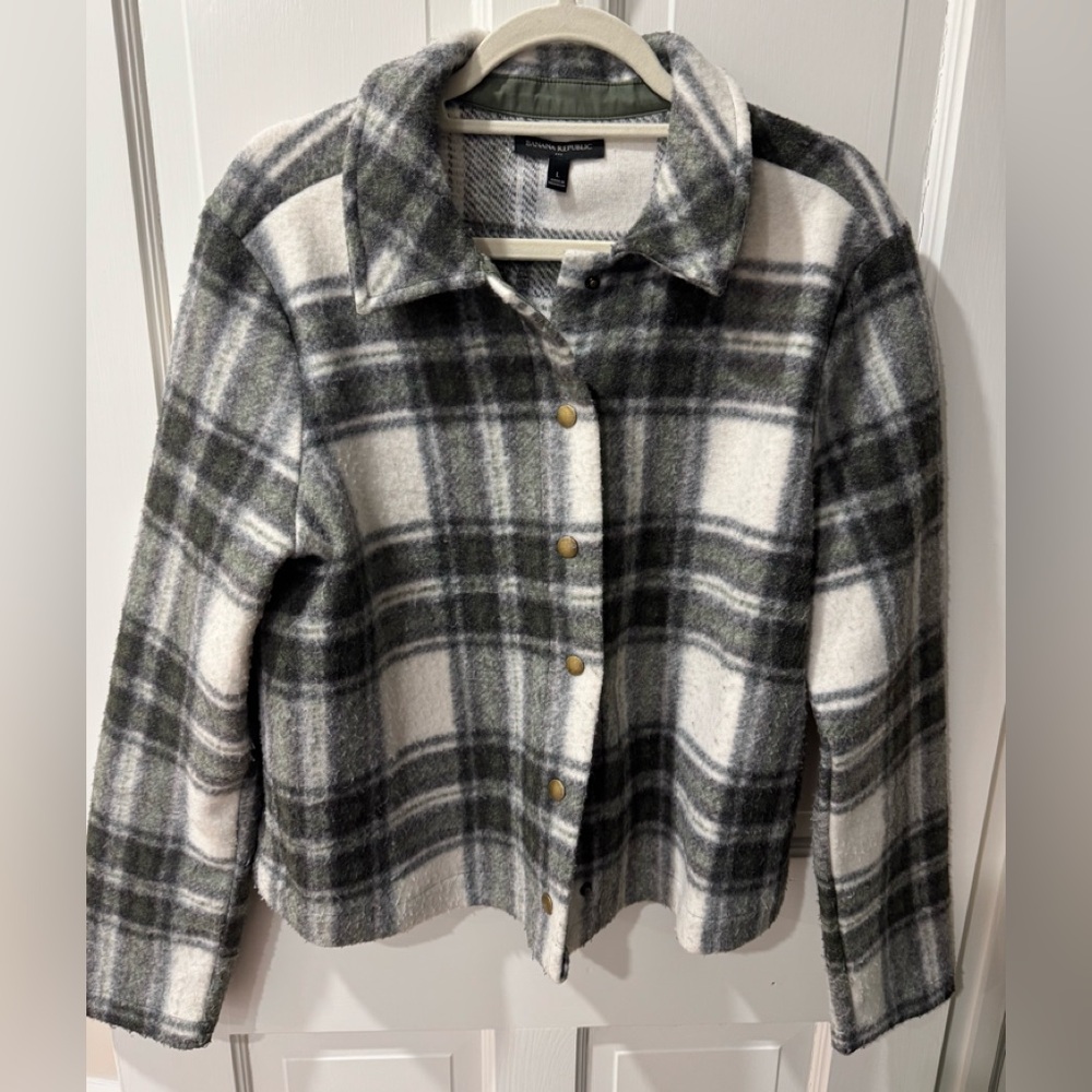 Banana Republic Factory Olive Green and Cream Plaid Jacket